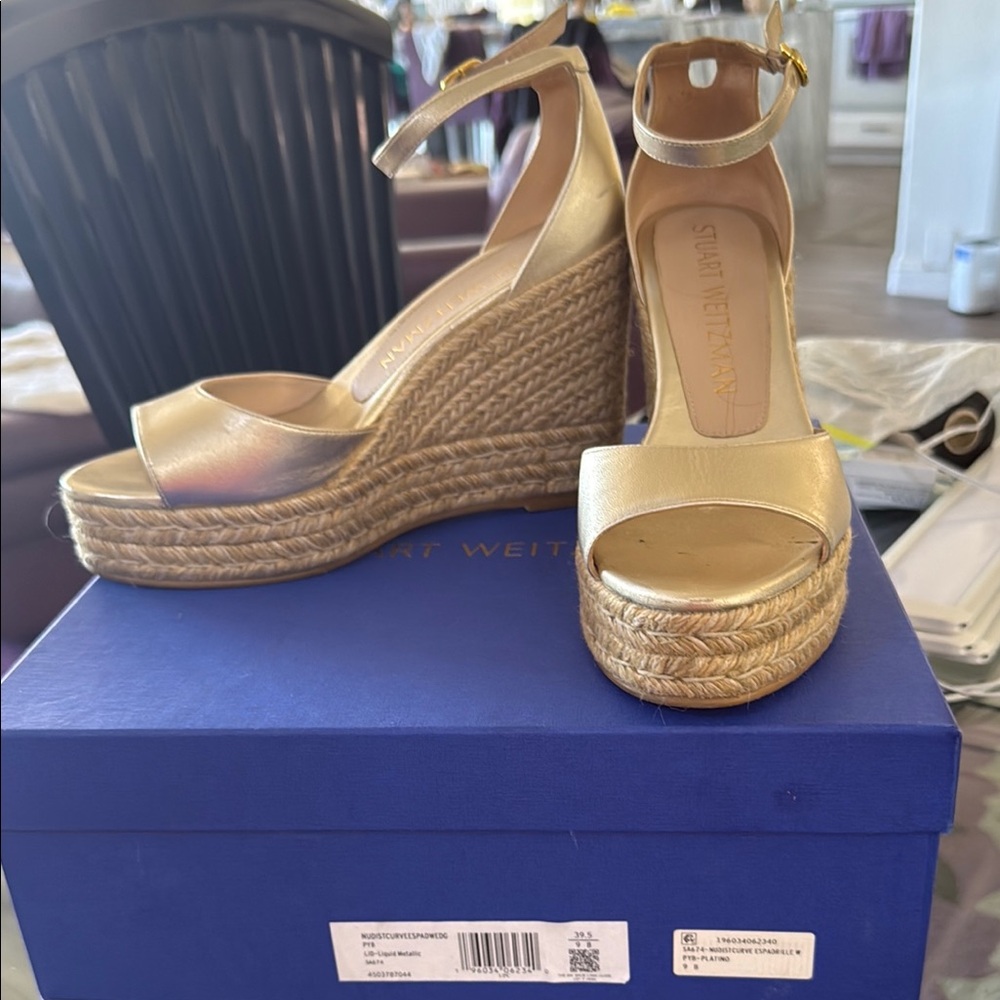 Stuart Weitzman Gold Espadrille Wedges